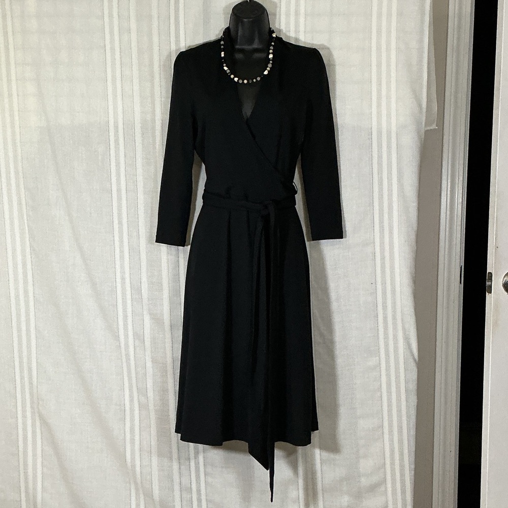 Banana Republic Black Wrap Midi Dress Tall Medium Tie Waist